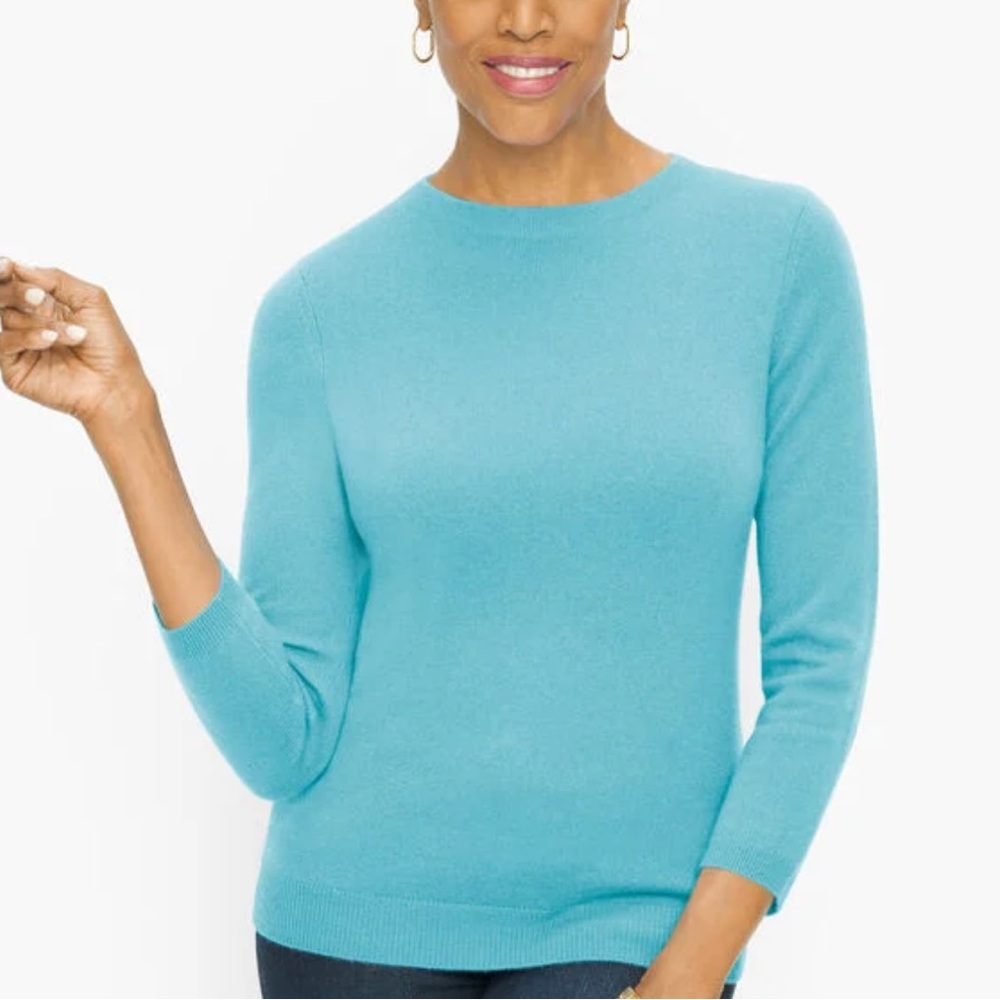 Talbots Cashmere Aqua Crew Neck Sweater